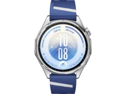 HUAWEI WATCH GT 7 (46 mm) Smartwatch Vorderes Gehäuse: Edelstahl, Hintere Abdeckung: schwarzer Kunststoff Fluorelastomer, 140 - 210 mm , Edelstahl/Blau/Weiss