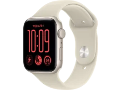 APPLE Watch SE 3 (GPS) 44 mm Smartwatch Aluminium Gummi, 140 - 190 (S/M), Starlight/Sand Sport Band