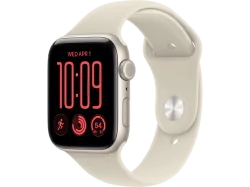 APPLE Watch SE 3 (GPS + Cellular) 44 mm Smartwatch Aluminium Gummi, 140 - 190 (S/M), Starlight/Sand Sport Band