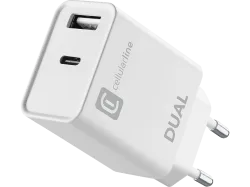 Cellularline Dual Charger 20W Weiss USB Ladegerät – USB C Kabel/Adapter/Ladegerät