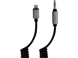 TNB CBLTWIST35 - Lightning auf Klinke 3.5 mm Spiralkabel (Schwarz/Grau)