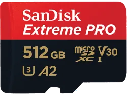 SanDisk - Ext PRO microSDXC +SD /s (512 GB, U3, UHS-I), Rot Bunt, 512 GB