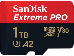 SanDisk - Ext PRO microSDXC +SDAdapt /s (microSDXC, 1000 GB, U3, UHS-I), Rot Bunt, 1 TB