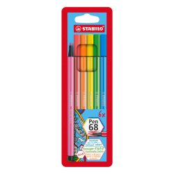 STABILO Fasermaler Pen 68 1mm 6806-1 6 Farben neon