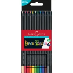 FABER-CASTELL Farbstifte Black Edition 116412 neon Farben ass. 12 St&uuml;ck