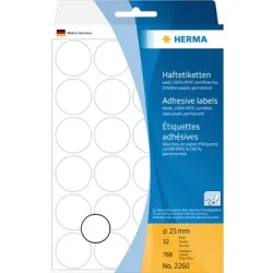 HERMA Haftetiketten rund 25mm 2260 weiss 768 St&uuml;ck