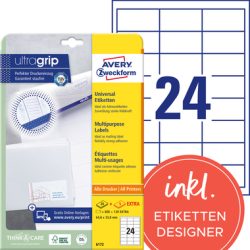 AVERY ZWECKFORM Universaletiketten 64,6x33,8mm 6172 weiss 720 Stk./25 + 5 Blatt