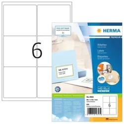 Universaletiketten HERMA 4653, permanenthaftend, selbstklebend, bedruckbar, B 99,1 x H 93,1 mm, FSC®-Papier, weiss, 600 Stück/100 Blatt