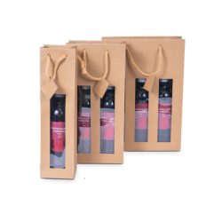 Flaschentragetasche mit Sichtfenster & Kordel in Natur 98x88x380mm