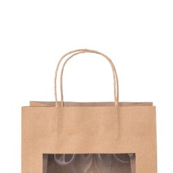 Geschenktragetasche mit Sichtfenster in braun 240x140x195mm