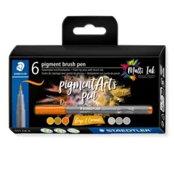 STAEDTLER Fasermaler mit Pinselspitze 371 C6-4 pigment pen 376 6er Set