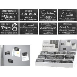 ROOST Magnete Schiefer mit Spruch 10039650 12-fach assortiert