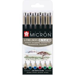 SAKURA Pigma Micron 05 Set 0.45mm POXSDK056B Erdfarbt&ouml;ne 6 St&uuml;ck