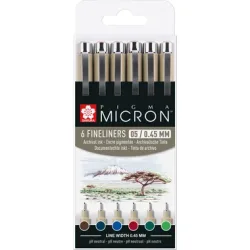 SAKURA Pigma Micron 05 Set 0.45mm POXSDK056B Erdfarbt&ouml;ne 6 St&uuml;ck