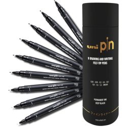 UNI-BALL Fineliner Pin Set PIN2009P schwarz, Tube 9 St&uuml;ck