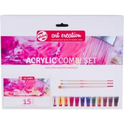 TALENS Acryl Combi Set 12x12ml 9021894M Farbe, Pinsel, Papier