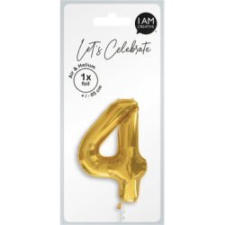 I AM CREATIVE Folienballon Zahl 4 85cm 1000-1049 gold
