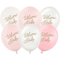 PARTYDECO Ballons 30cm SB14P3420816 Welcome Baby, rosa 6 Stück