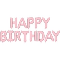 PARTYDECO Folienballon 340x35cm FB6T-081J Happy Birthday rosa