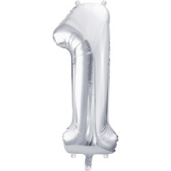 PARTYDECO Folienballon Ziffer 1 86cm FB1M-1-018 silber