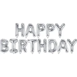 PARTYDECO Folienballon 340x35cm FB6M-018 Happy Birthday silber