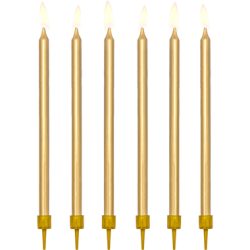 PartyDeco - 12 Bougies Or, One Size, Gold