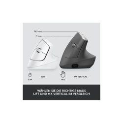 LOGITECH Lift for Business Vertikale Maus, Kabellos, 4000 dpi, Weiss