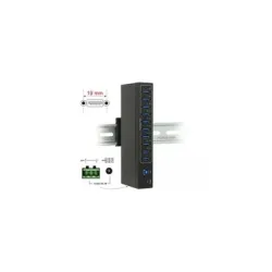 Delock 63919 USB-Hub 10 Port USB-A, DC-Buchse 3.5 mm USB 3.2 Gen1 5 GBit/s Schwarz 63919