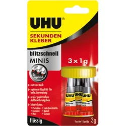 UHU Alleskleber Permanent blitzschnell MINIS Flüssig Transparent 3 x 1 g 45415