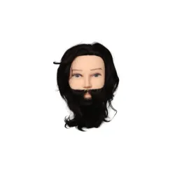L`Image Übungskopf Männer Nico m. Bart 25cm mittelbraun ind.Echth.