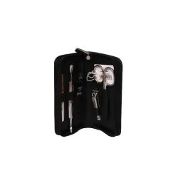 Pfeilring Manicure-Etui schwarz 5-teilig mit Knipser, Nappaleder
