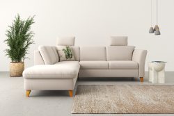 Home affaire Ecksofa »Trelleborg«, Federkern-Polsterung, wahlweise mit Bettfunktion und Stauraum, Kopfstützen optional
