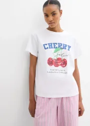 bonprix T-Shirt aus reiner Bio-Baumwolle, bedrucktweiß 32Damen