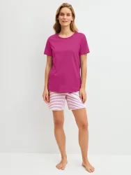 CALIDA Shorty 2 mit Rundhalsausschnitt, Hose mit Streifen