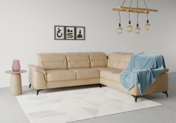sit&more Ecksofa »Sinatra«, optinal mit Kopfteilverstellung und Armteilfunktion oder mit Kopfteilverstellung, Armteilfunktion, Bettfunktion und Schubkasten, langer Schenkel links oder rechts bestellbar, mattschwarze Metallfüsse