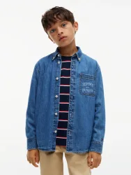 Tommy Hilfiger Jeanshemd Button-down-Kragen, Regular Fit, Brusttasche, Kinder bis 16 Jahre
