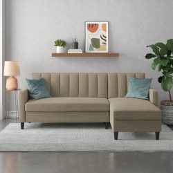 Dorel Home Ecksofa mit Schlafffunktion, Recamiere mit Stauraum beidseitig montierbar, Rückenlehne 2-teilig und 3-fach verstellbar