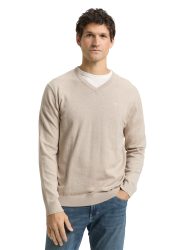 TOM TAILOR V-Ausschnitt-Pullover mit kleiner Logo-Stickerei