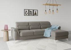 sit&more Ecksofa »Sinatra«, mit Recamiere, optinal mit Kopfteilverstellung und Armteilfunktion oder Kopfteilverstellung, Armteilfunktion, Bettfunktion und Bettkasten, chromfarbene Metallfüsse