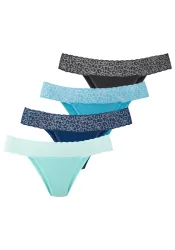 LASCANA Brasilslip 4er Pack, aus elastischer Baumwolle mit Leo-Spitze am Bund