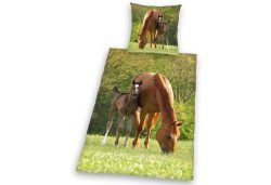 HERDING Bettwäsche YC PFERD MIT FOHLEN (135x200/80x80) 2-teilig in bunt