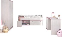 Parisot Jugendzimmer-Set »Smoozy«, (4 tlg., Stauraumbett,Nachttisch, Kleiderschrank und Schreibtisch)