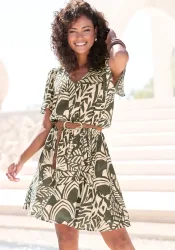 LASCANA Sommerkleid mit Alloverprint, Flügelärmel, Sommerkleid, Webware