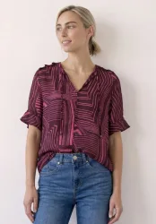 Kurzarm Bluse mit Split Neck und Print