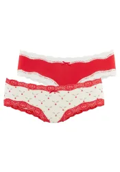 LASCANA Hipster 2er-Pack, mit feiner Spitze und weihnachtlichen Prints