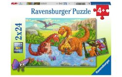 Ravensburger Kinderpuzzle - Spielende Dinos, 2 x 24 Teile