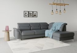 sit&more Ecksofa »Sinatra«, mit Ottomane, optional mit Kopfteilverstellung und Armteilfunktion oder Kopfteilverstellung, Armteilfunktion, Bettfunktion und Stauraum, chromfarbene Metallfüsse