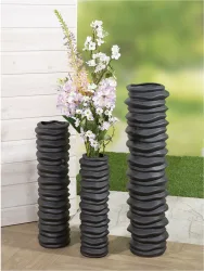 Gilde Vase Rillo Keramik Schwarz H: 58 cm  | Schubiger Möbel