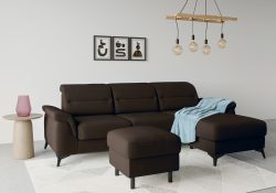 sit&more Ecksofa »Sinatra«, mit Recamiere, optional mit Kopfteilverstellung und Armteilfunktion oder mit Kopfteilverstellung, Armteilfunktion, Bettfunktion und Bettkasten, mattschwarze Metallfüsse