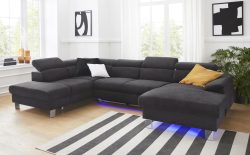 COTTA Wohnlandschaft »Komaris«, inklusive Kopfteilverstellung, wahlweise mit Bettfunktion und RGB-LED-Beleuchtung, moderner chromfarbener Fuss